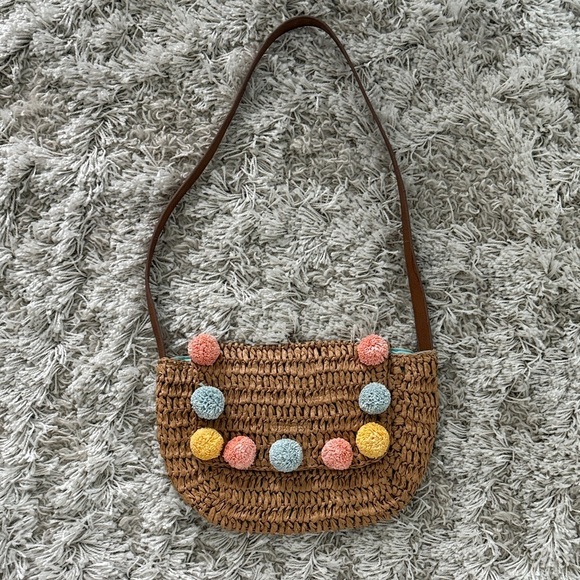 Seafolly Handbags - Seafolly Straw Purse Shoulder Bag Pom Pom Brown Pink Beach Summer Vacation